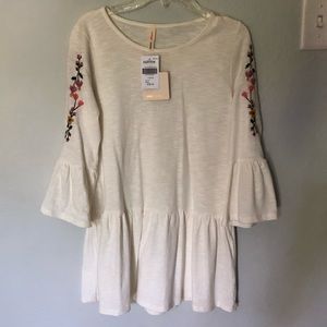 Böhme White floral embroidered peplum ruffle top